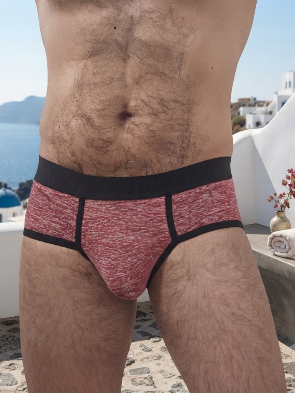 Men's Heather Red Briefs with Black Trim